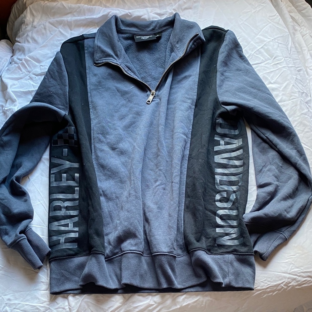Harley-Davidson Men's Black and Gray Zip-Up Sweater